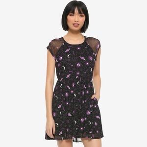 Hot Topic Celestial Black Purple Mesh Layered Dress Women’s Size Small Mall Goth